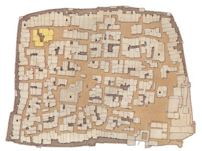 Planimetria del centro storico di Shibam all’interno della cinta muraria. 